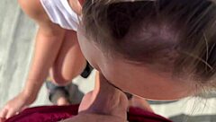 oh man, he's really punishing my mouth with that monster cock while i suck on those natural tits