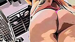 Cartoon features a powerful redhead character in action