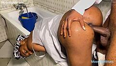 Horny housewife bends over for big black cock doggystyle pounding in bathroom