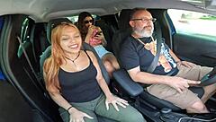 A carioca kah fox gets naked in the car during the ride with her giant ass