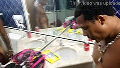 Oh yeah, suck that big black cock deep in the bathroom! she moans during amateur interracial fuck.