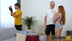 I can't believe I'm fucking my son's girlfriend on the sofa while he's away