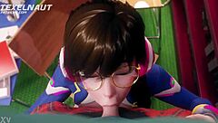 Overwatch D.va performs a blowjob without any sound.