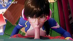 Overwatch D.va performs a blowjob without any sound.