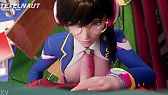 Overwatch D.va performs a blowjob without any sound.