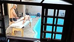 She Visited For Poolside Massage But Got Oiled Handjob And Blowjob With Fingering On Desk