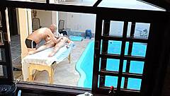 She Visited For Poolside Massage But Got Oiled Handjob And Blowjob With Fingering On Desk