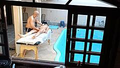 She Visited For Poolside Massage But Got Oiled Handjob And Blowjob With Fingering On Desk