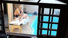 She Visited For Poolside Massage But Got Oiled Handjob And Blowjob With Fingering On Desk