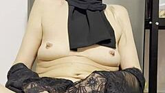 In the kitchen, a blonde european babe uses a dildo for homemade masturbation leading to an intense orgasm