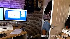 I'm riding you cowgirl style on the sofa, Valentina Bianco, with my small tits bouncing during this homemade fuck.