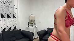 curvy latina teen shakes big ass twerking in red lingerie for fun