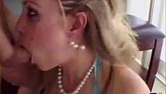 Busty blonde interviews then gags on cock, takes it deep in pussy and ass