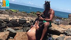 this cuckold hubby called while i was fucking his hotwife on the beach with my big black dick, and he watched it all on video call from afar