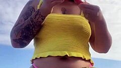 Bikini Fiercely Splits Swollen Pussy Lips in Bold Beach Flash!