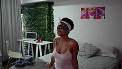 Twins playing with young Brazilian's big ass and natural tits in intense interracial kissing!