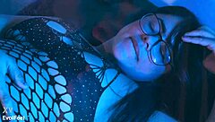 that curvy latina with glasses gave a wild footjob while choking on cock