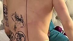 Beautiful tattoo model bends over for deep anal sex in cowgirl and doggystyle. Backstage camera captures her orgasm with cum on ass.