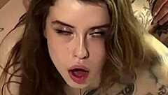 Beautiful tattoo model bends over for deep anal sex in cowgirl and doggystyle. Backstage camera captures her orgasm with cum on ass.