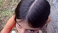 Karol Smith Ventures Outdoors for Public Blowjob and Cumshot on Petite Teen Body