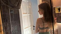 Petite College Cheerleader In The Bathroom With Panties Then Takes Underwear Off And Shows Under Miniskirt