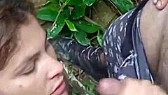 i'm teasin and suckin the huge cum-covered tits of the forest guide... oh man