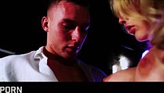 Big tits blonde British milf gets sensual romantic sex in the pub with couple fucking, riding, and cum on tits 😍