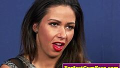 gorgeous uk milf in stockings gets facialized after blowjob and handjob