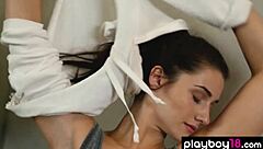 sweat flexible teen 18+ muse alexandra belle does her naked aerial fitness routine with petite athletic body