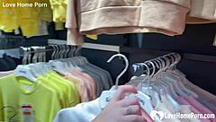 Oh man, my blonde gf with glasses and lipstick gets on her knees for a homemade blowjob in the shop changing booth, sucking my tattooed cock until cumshot! 😏🍆💦