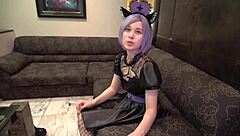 hey, this japanese girl in costume gets creampie in pov hotel sex with footjob and riding