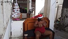 i got so turned on giving my brazilian ebony neighbor small cock dildo action in garage