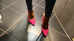 She was desperate to pee in her jeans, then he peed on her ass while she gave him a blowjob in that homemade pov scene.