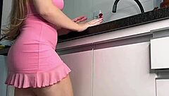 Hey, check out this pink mini skirt upskirt view