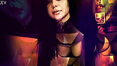 Rei Sky takes rough doggystyle pounding from goth girlfriend then gets belly covered in jizz