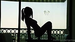 Oh man, that goth chick with big tits rides her silhouette dildo solo 😈