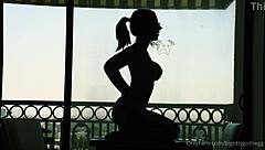 Oh man, that goth chick with big tits rides her silhouette dildo solo 😈