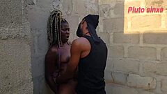 that submissive black slave got tied up tight for some rough outdoor bdsm domination by her master