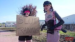 hey, check out emmita misbehaving in bdsm with fedora delivering punishment using strapon and bondage outdoors