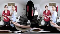 Czech brunette dives into outdoor public threesome with muff licking and spooning in reality VR