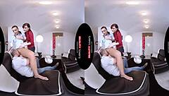 Czech brunette dives into outdoor public threesome with muff licking and spooning in reality VR