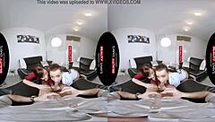 Czech brunette dives into outdoor public threesome with muff licking and spooning in reality VR