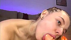 Whoa, this teen blonde goes full naked in oil for a sloppy deepthroat blowjob on big cock! 😍