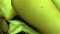 These slutty brunettes got into a wild orgy with some lucky guy, blowing and riding him hard