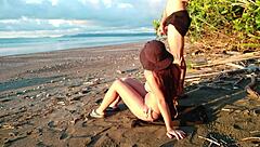 this brunette teen couple gets wild with outdoor public fucking on the beach