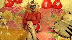 That hot blonde looks amazing in her red lingerie