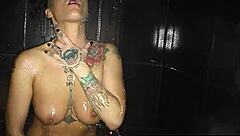 I feel so aroused watching brunette babe Jezebelle as she sensually masturbates her big tits and pussy in the steamy shower.