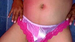 Hey, check me modeling this satin panty in a fun dance with bra and lingerie vibes! 💃🩲