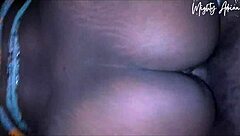 this amateur ebony teen with big ass gets her tight pussy fucked rough by huge black cock in bed. creampie drips out after intense doggystyle orgasm.