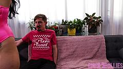 imagine a femdom teasing that shy loser's cock slowly with her flawless tits, building his desperation